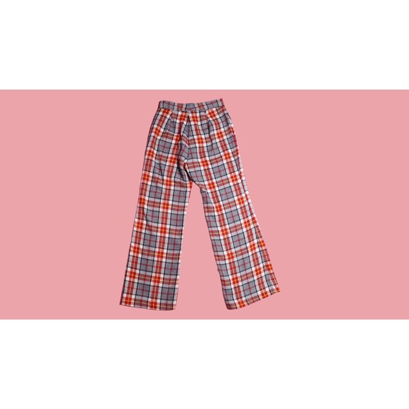 1970s Navy, Red, White and Yellow PLAID FLARED Trouser Pants. As Is - Picture 2 of 7